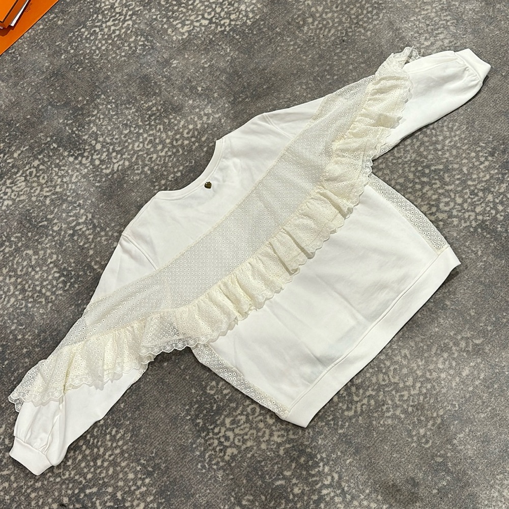 TWINSET CREAM FANCY RUFFLE EYELET SWEAT SHIRT. NWOT XS